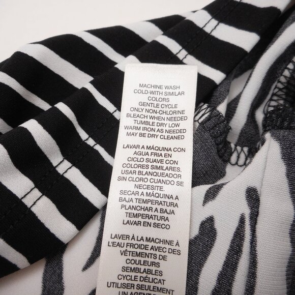 Chico’s Size 3 Women's size XL Zebra Striped Top Black White Lime Stretch Knit - Picture 10 of 10